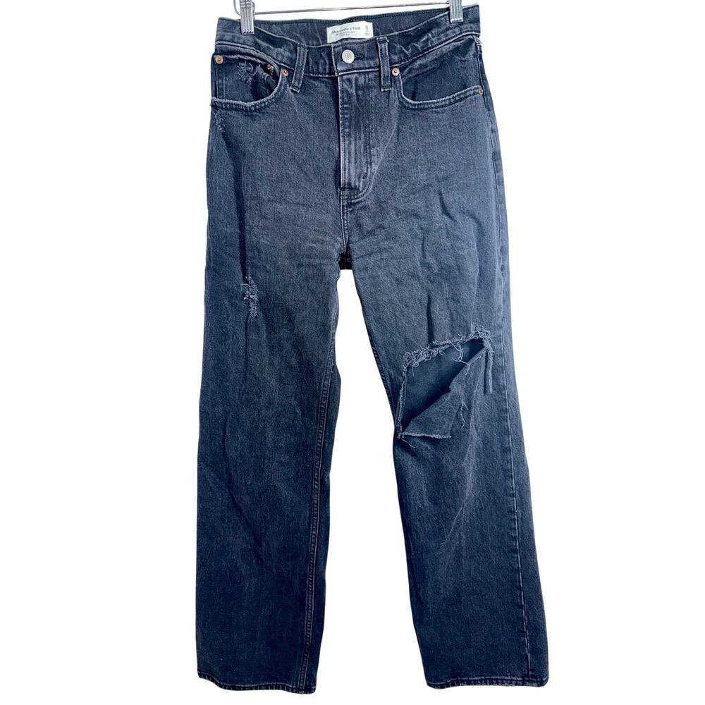 Abercrombie & Fitch 90s Relaxed Jean High Rise Black Straight Jeans Size 26 2 R